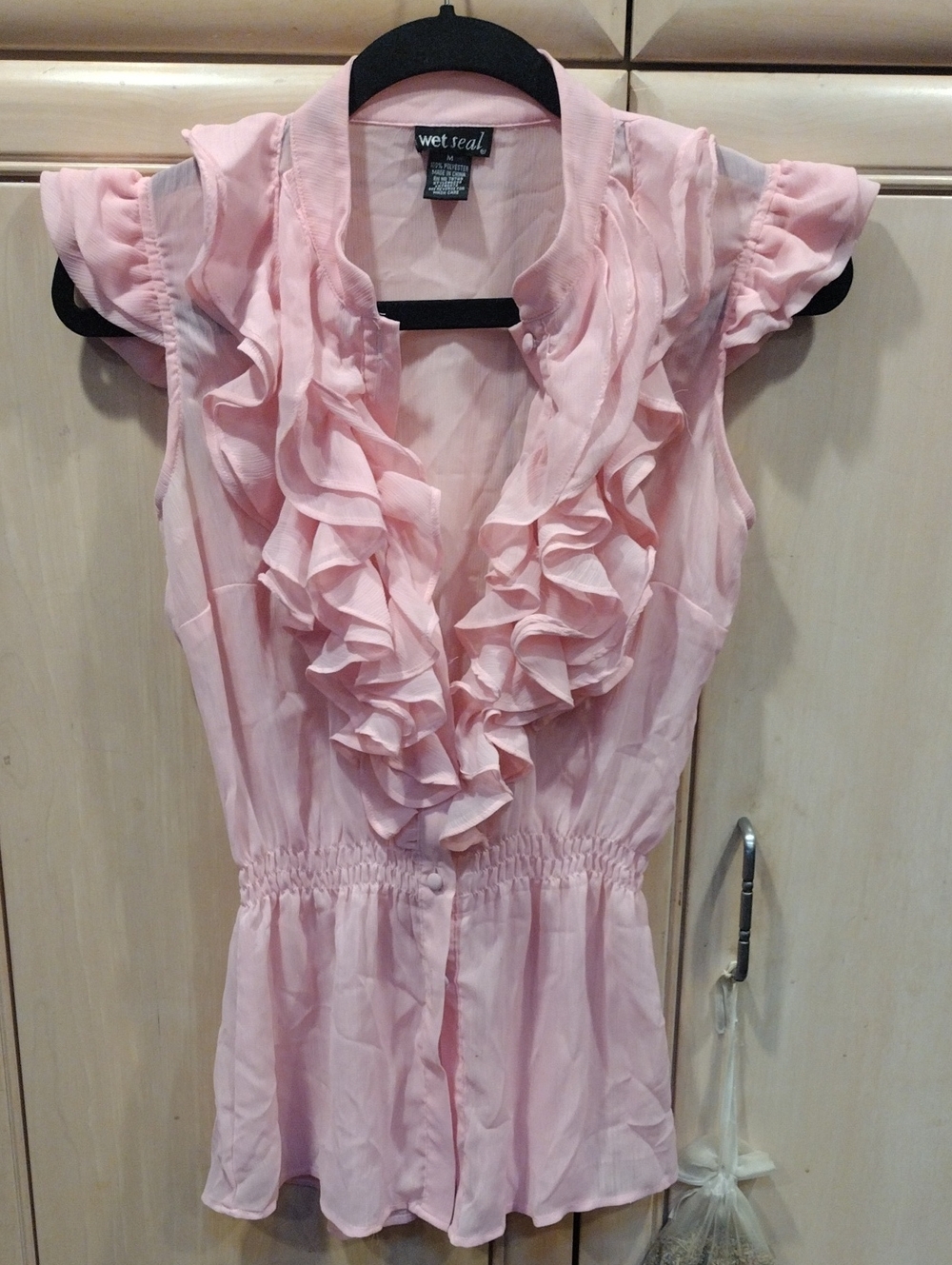 Wet Seal Pink Ruffle Button Front Blouse